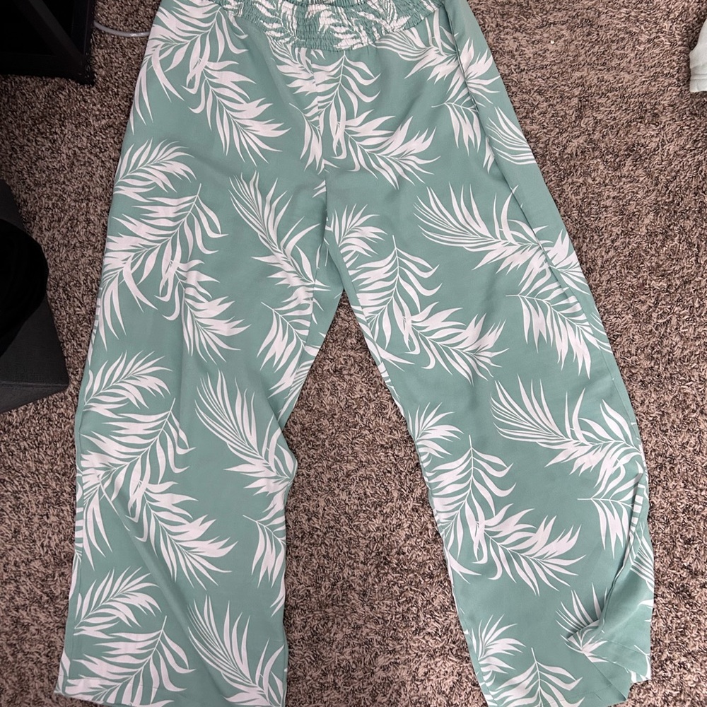 Tropical Leaf Print Pants
